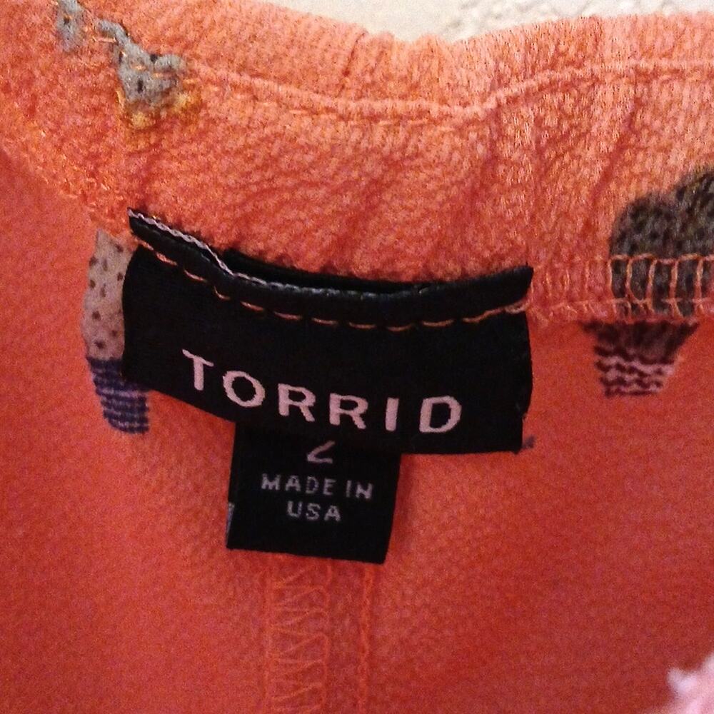 Torrid Coral Cactus Print Ruffle Crepe Tank Blouse - Picture 4 of 7